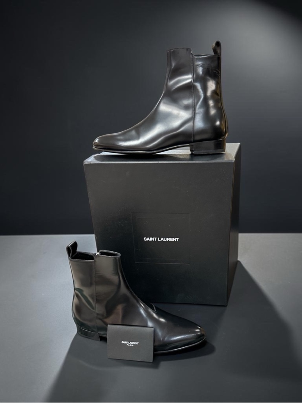 Saint Laurent Black Men's  Boots in Polished Leather